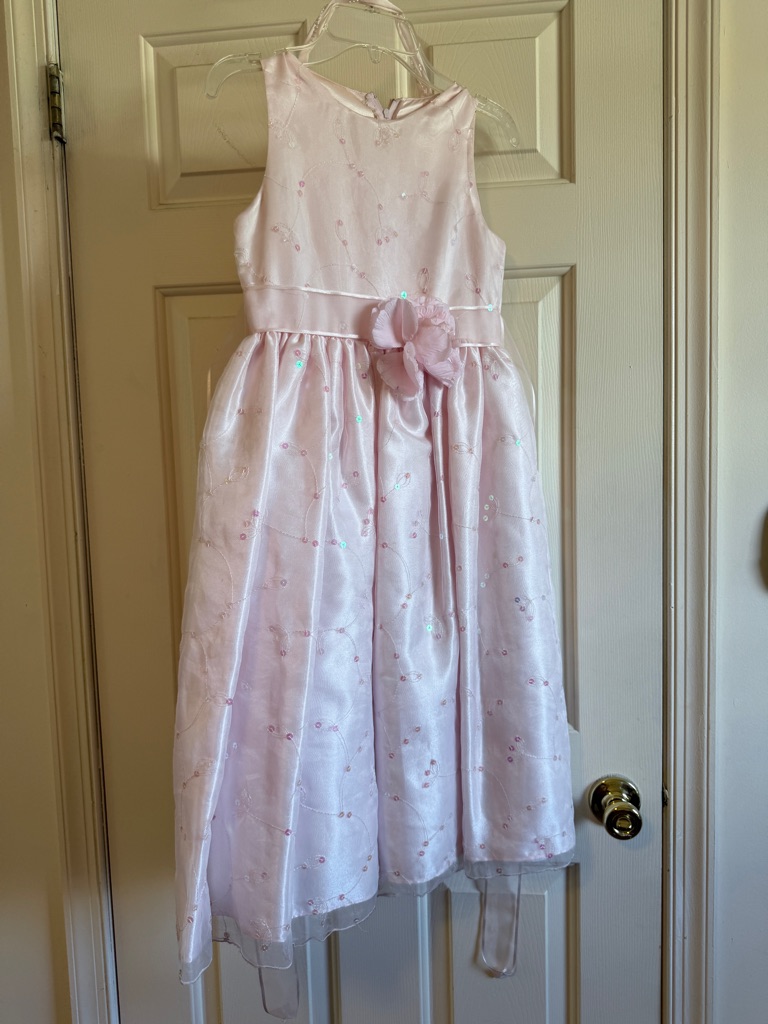 Girls' Pink Floral Satin Party Dress With Bow And Crown